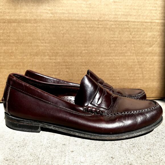 Allen Edmonds Randolph Penny Loafers Stacked Heel Leather Cordovan Burgundy 7.5D - Picture 3 of 9